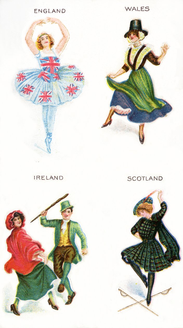Dançarinos das Ilhas Britânicas, cartões de cigarro, 1915 (ver também 472941, 472966, 472956, 472963) de English School