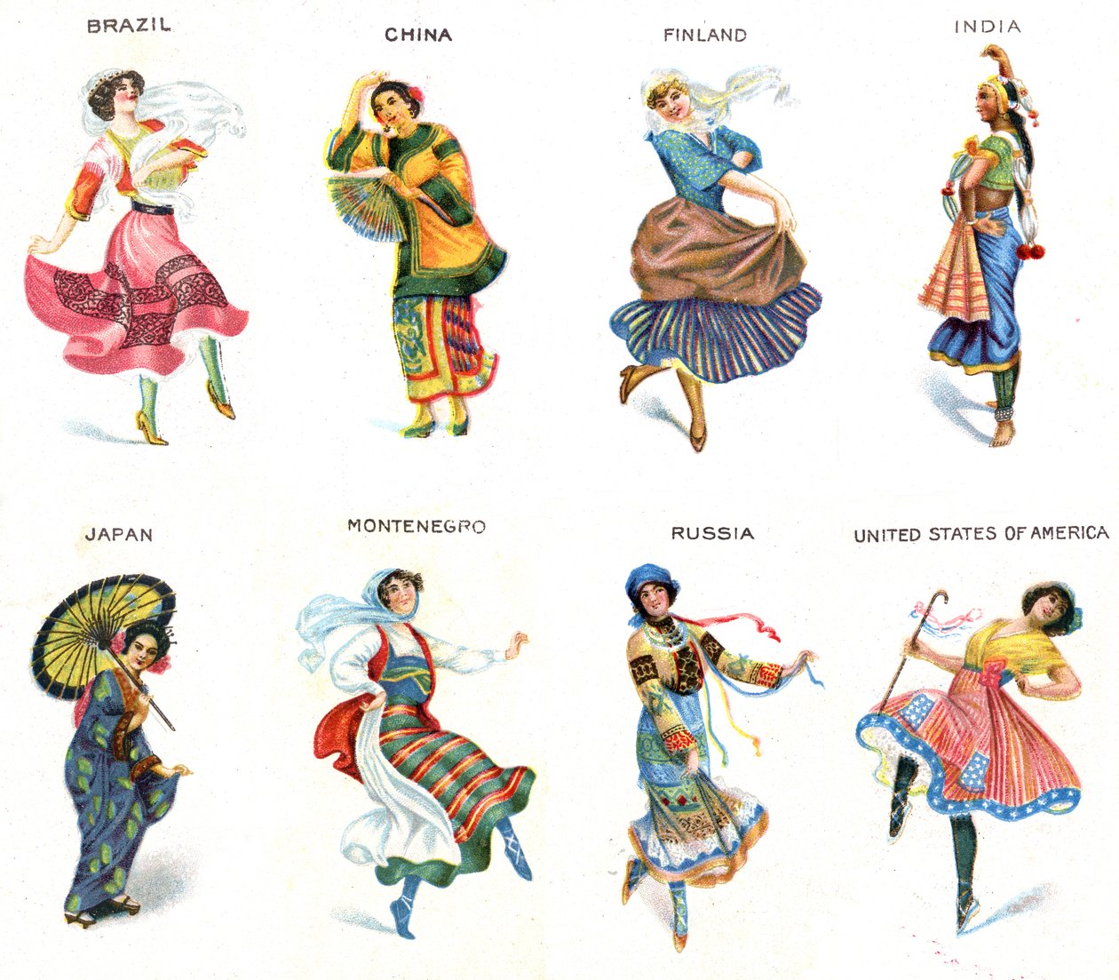 Dançarinos do Mundo, cartões de cigarro, 1915 de English School