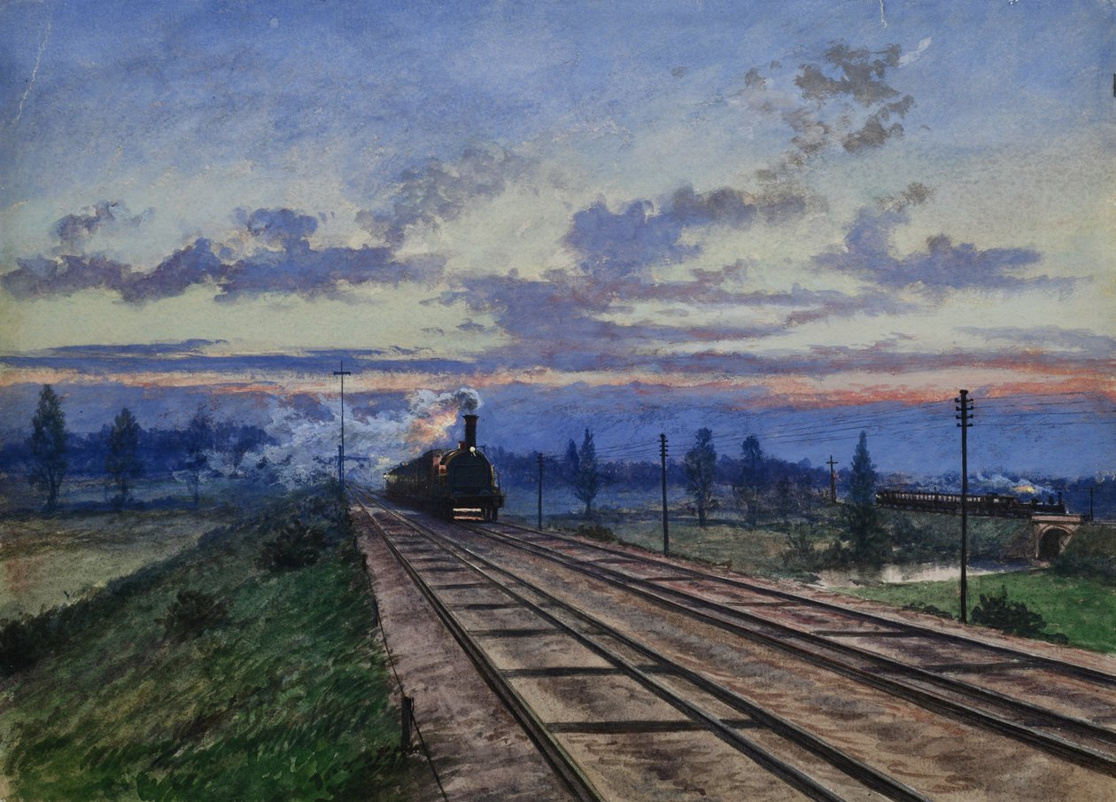 Amanhecer perto de Reading, 1870 (wc no papel) de English School