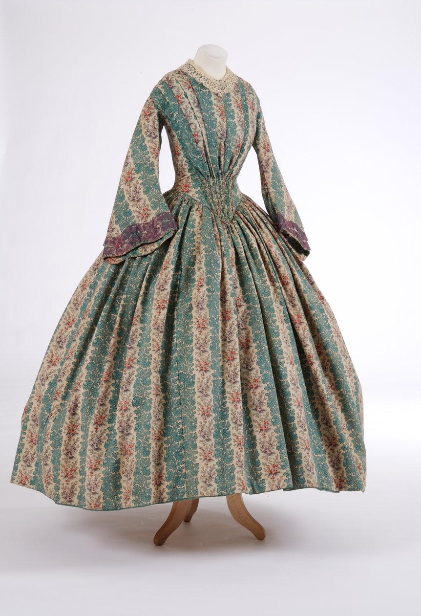 Vestido de dia, 1840 (tecido de lã estampado) de English School