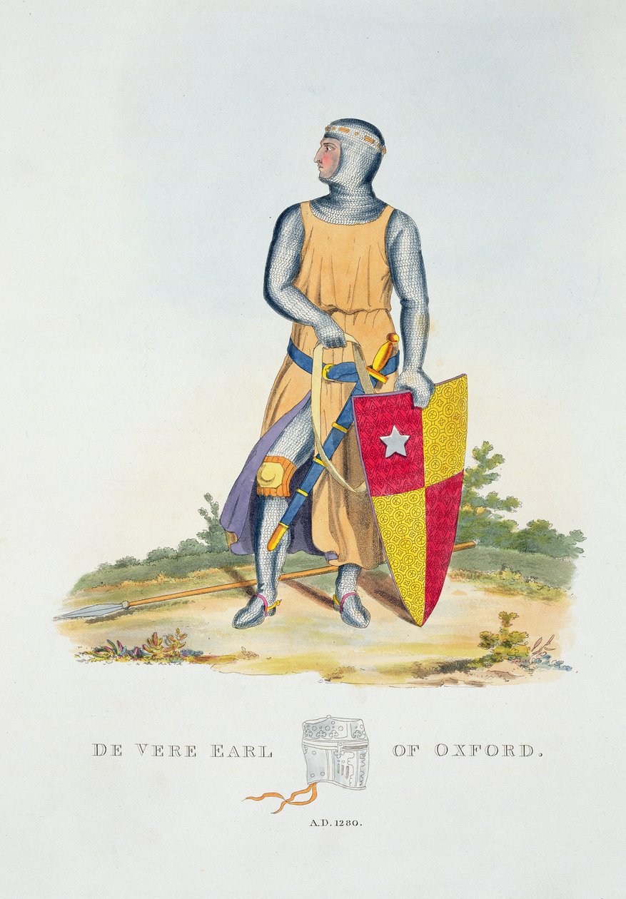 De Vere, conde de Oxford, 1280, da Ancient Armor por Samuel Rush Meyrick, 1824 de English School
