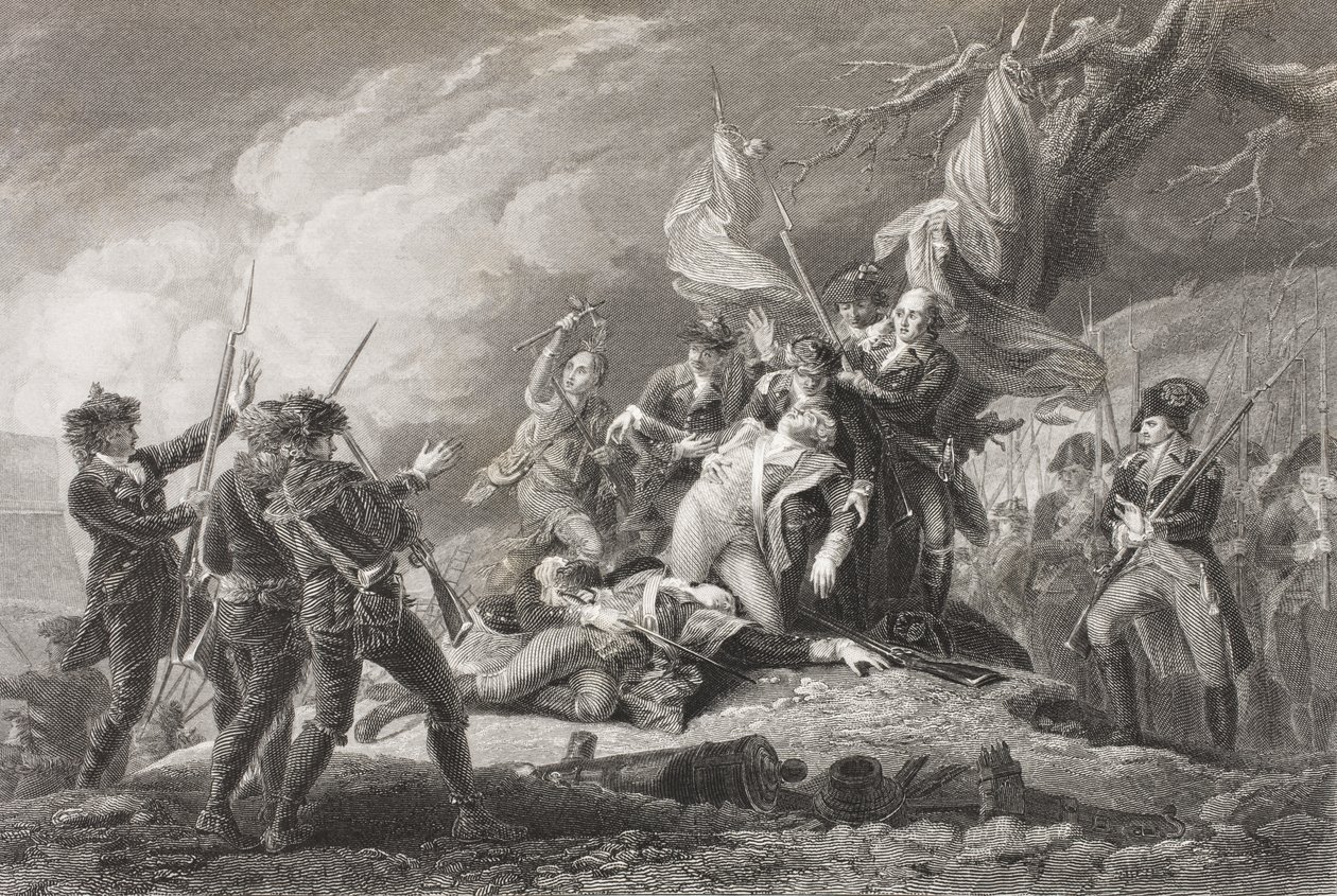 Morte do general Montgomery na batalha de Quebec, 1775, da "Galeria de Retratos Históricos", publicada em 1880 de English School