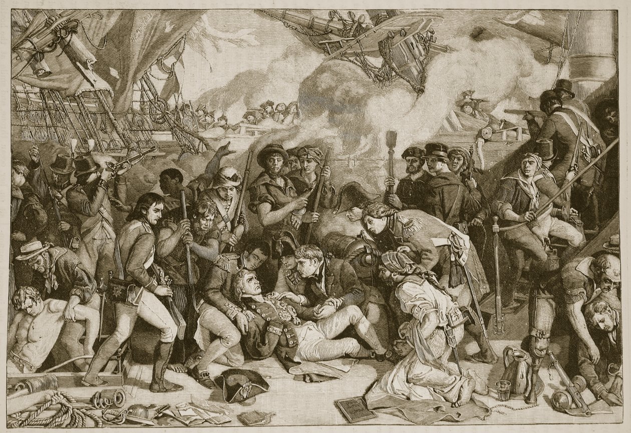 Morte de Nelson, ilustração da história ilustrada de Cassells da Inglaterra (foto sépia) de English School
