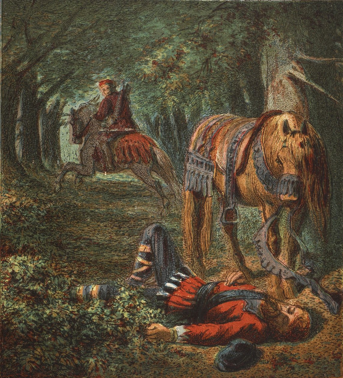 Morte de Guilherme, o Segundo, pub. 1890 (litografia a cores) de English School