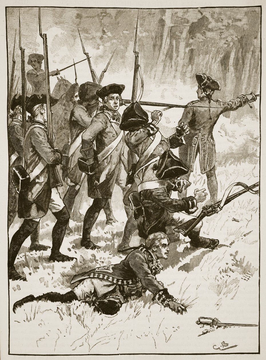 Derrota do general Braddock na emboscada indiana, 1755, ilustração da Cassells Illustrated History of England (foto em sépia) de English School
