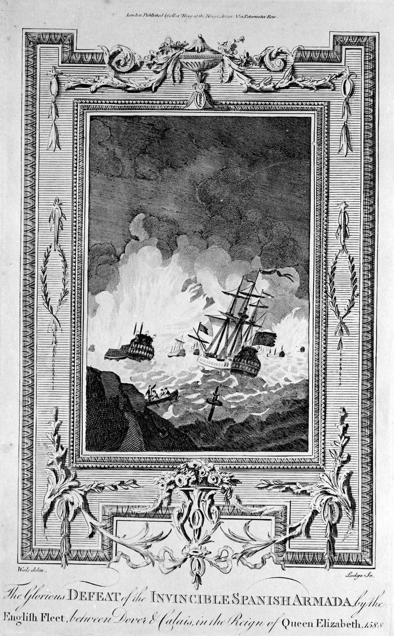 Derrota da Armada Espanhola, de "O Novo e Completo Livro dos Mártires", de Paul Wright (gravura) (foto bw) de English School