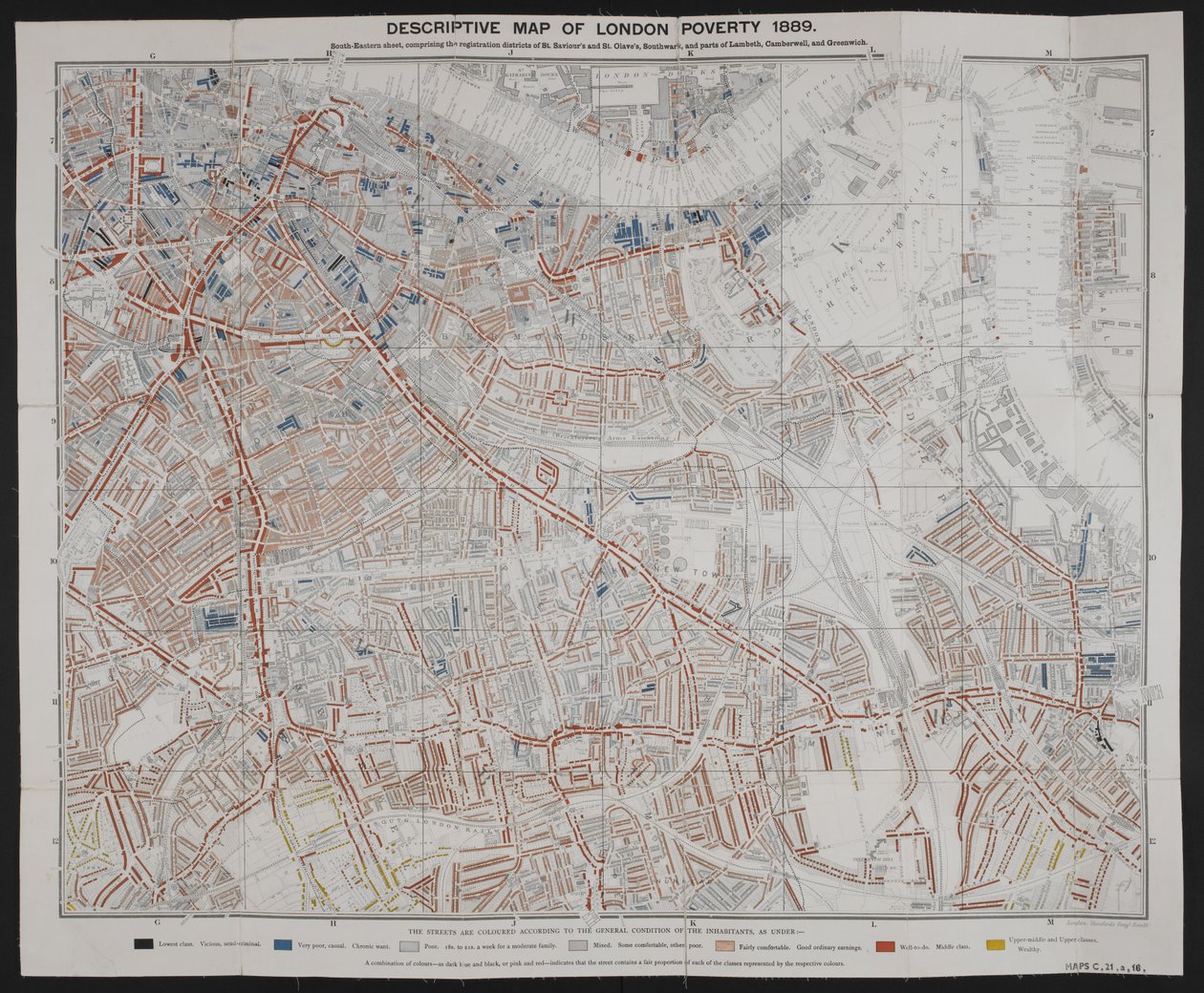 Mapa descritivo da pobreza em Londres, por Charles Booth de English School
