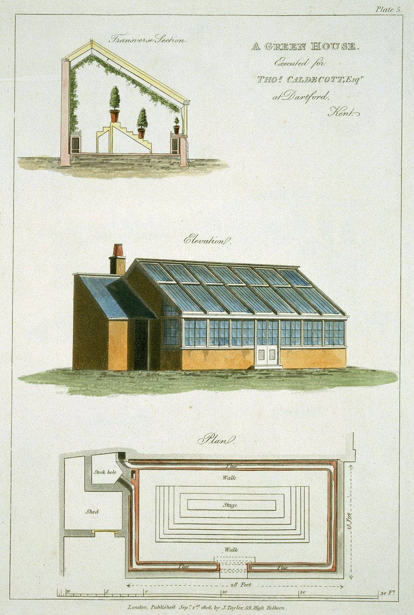 Projeto para uma casa verde, executado por Thomas Caldecott em Dartford, Kent, 1806 de English School
