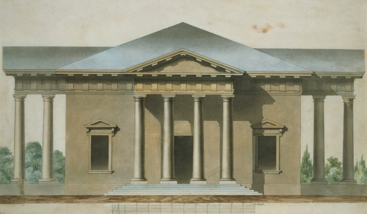 Design para um Pavilhão Doric Garden, c.1830 (wc e caneta e tinta no papel) de English School