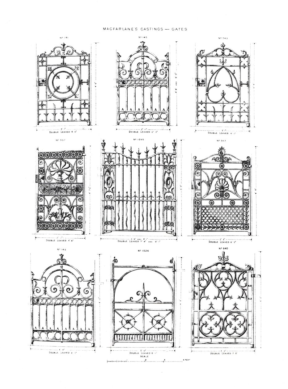 Designs para portões de ferro fundido da Macfarlanes Castings de English School