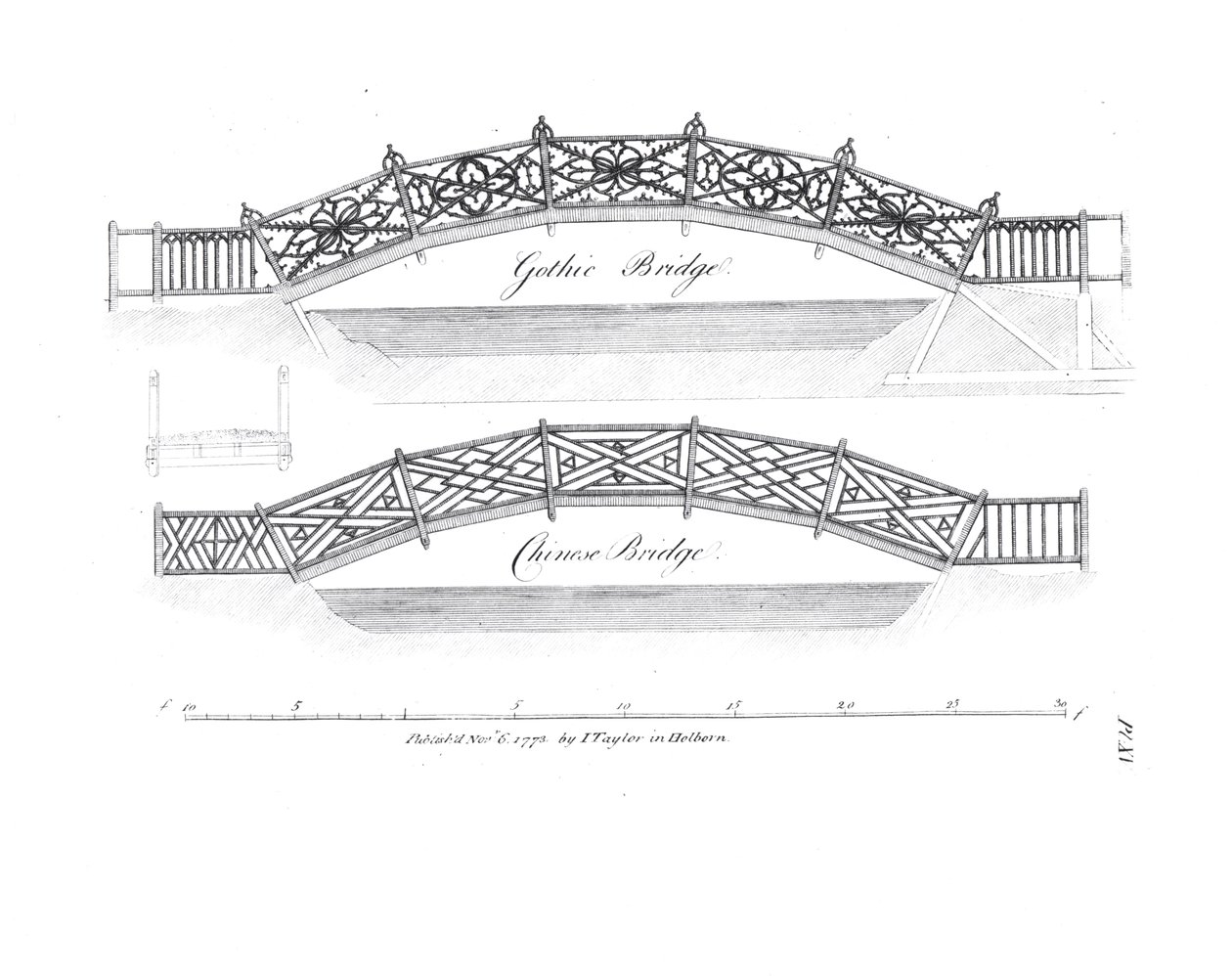 Projetos para pontes de jardim, publicado em 1773 de English School