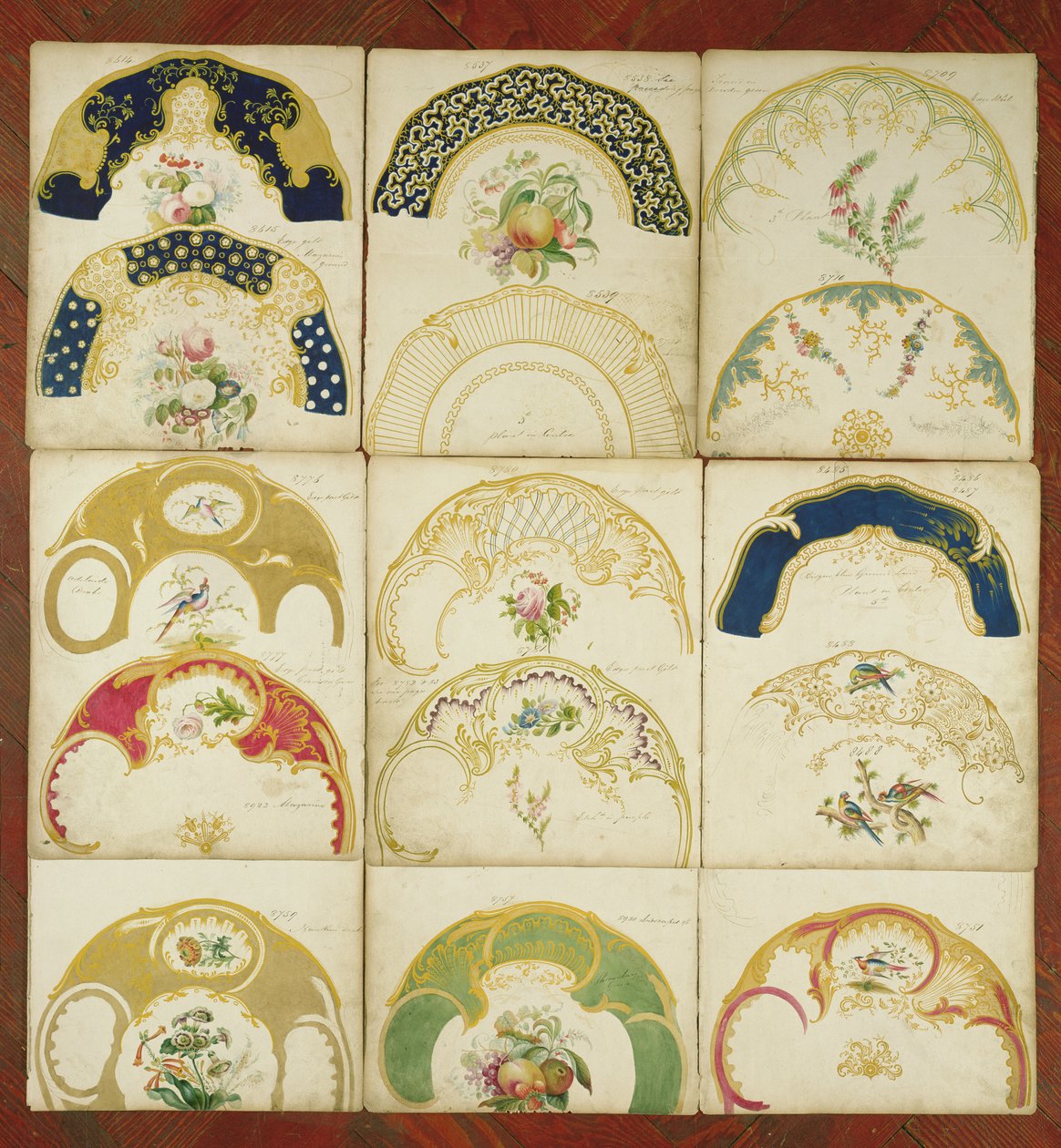 Projetos para placas de porcelana para a Daniel Factory, Staffordshire, c.1846 (wc e guache sobre papel) de English School