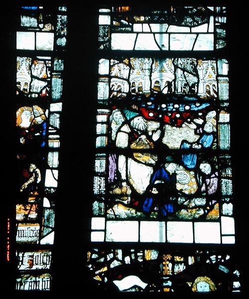 Detalhe de um dos vitrais, meados do século XV (vitral) de English School
