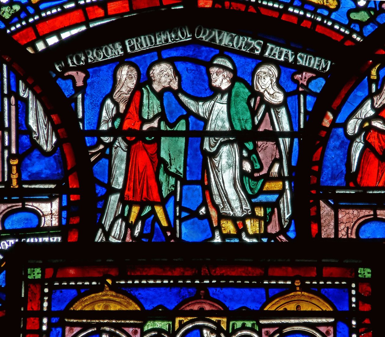 Detalhe da janela do milagre que descreve a história de Richard Sunieves de English School