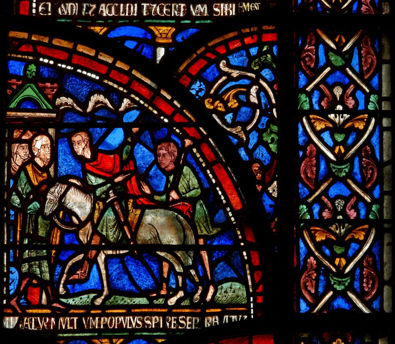 Detalhe da janela do milagre que descreve uma cena do salvamento de William of Gloucester de English School
