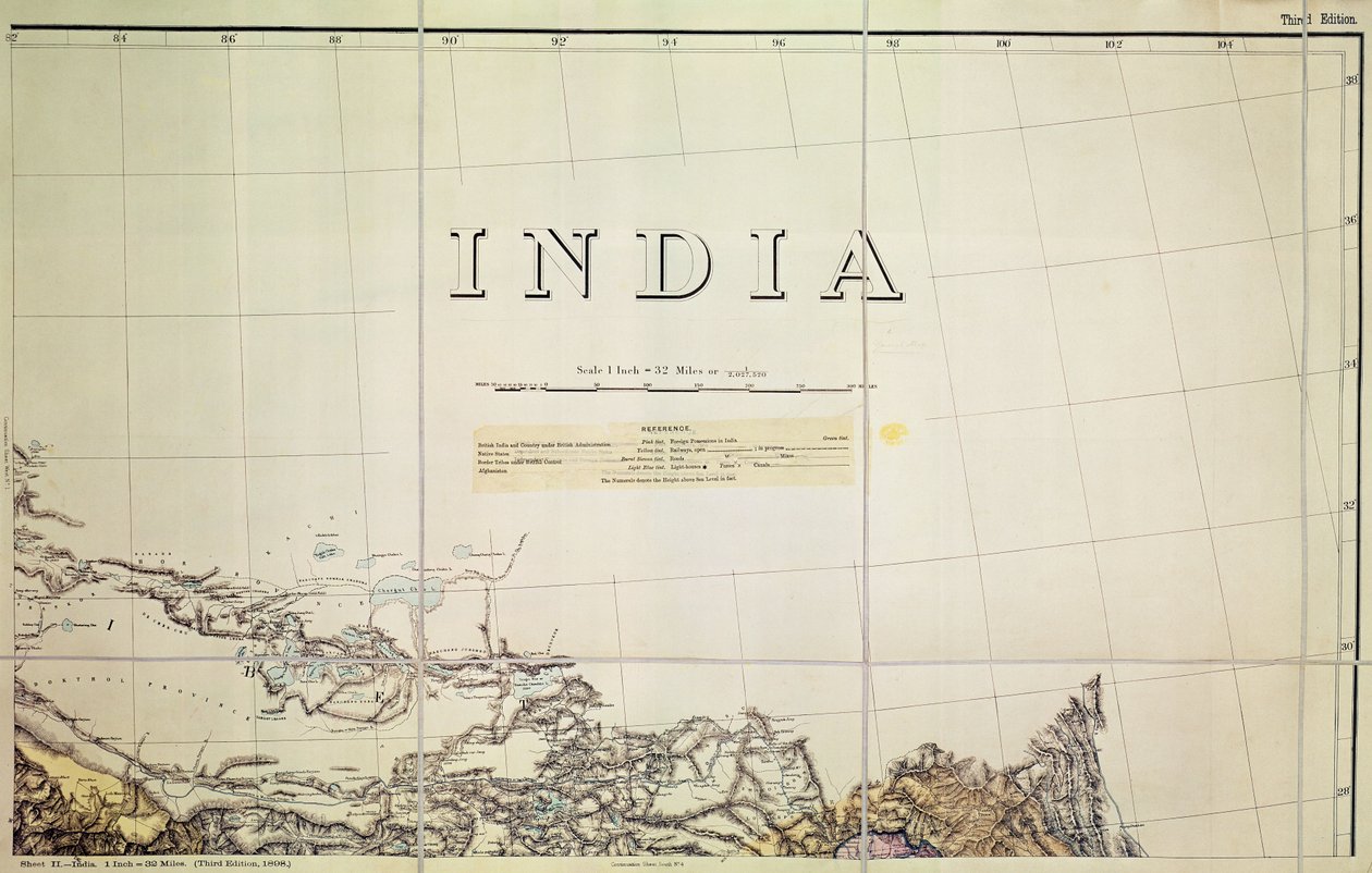 Detalhe de um Mapa da fronteira Índia-Tibete de English School