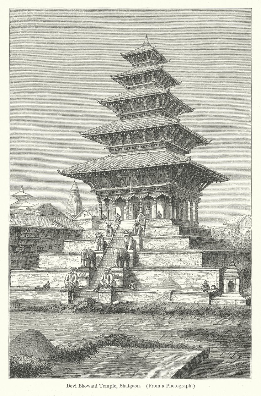 Templo de Devi Bhowani, Bhatgaon (gravura) de English School