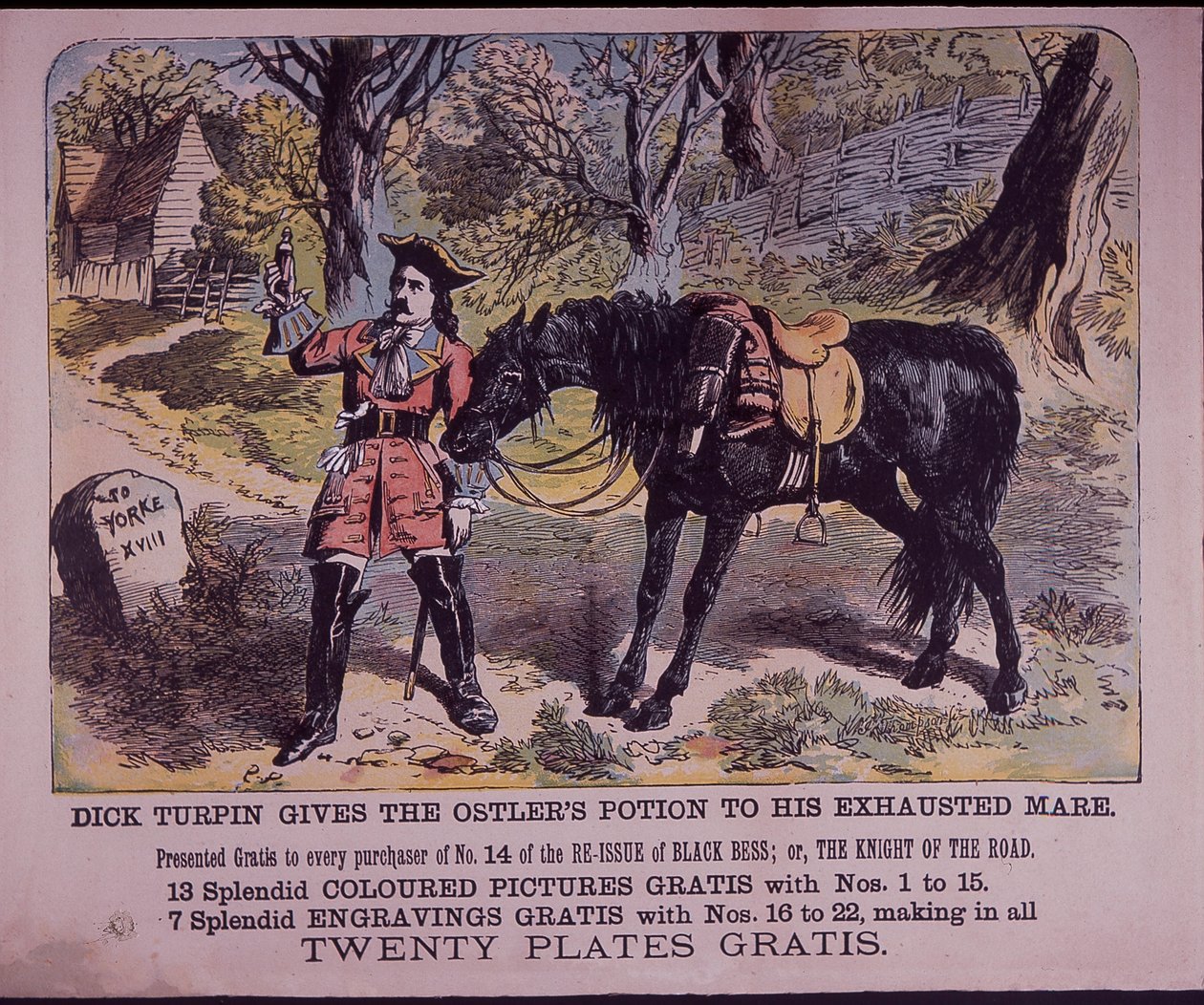 Dick Turpin com o seu cavalo Black Bess a caminho de York (cor litho) de English School