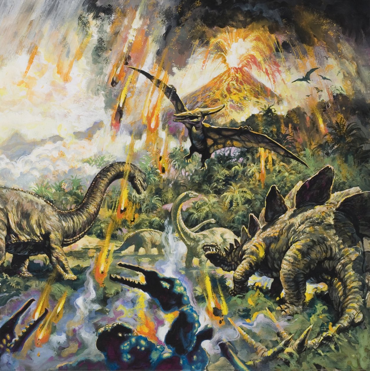 Dinossauros e vulcões (guache sobre papel) de English School