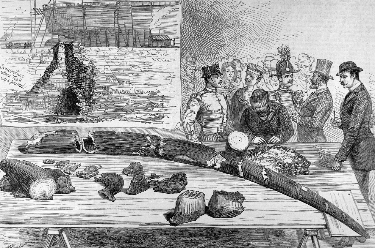 Descoberta de Fossil Remains em Leghorn, Toscana, de The Illustrated London News, 21 de janeiro de 1882 de English School