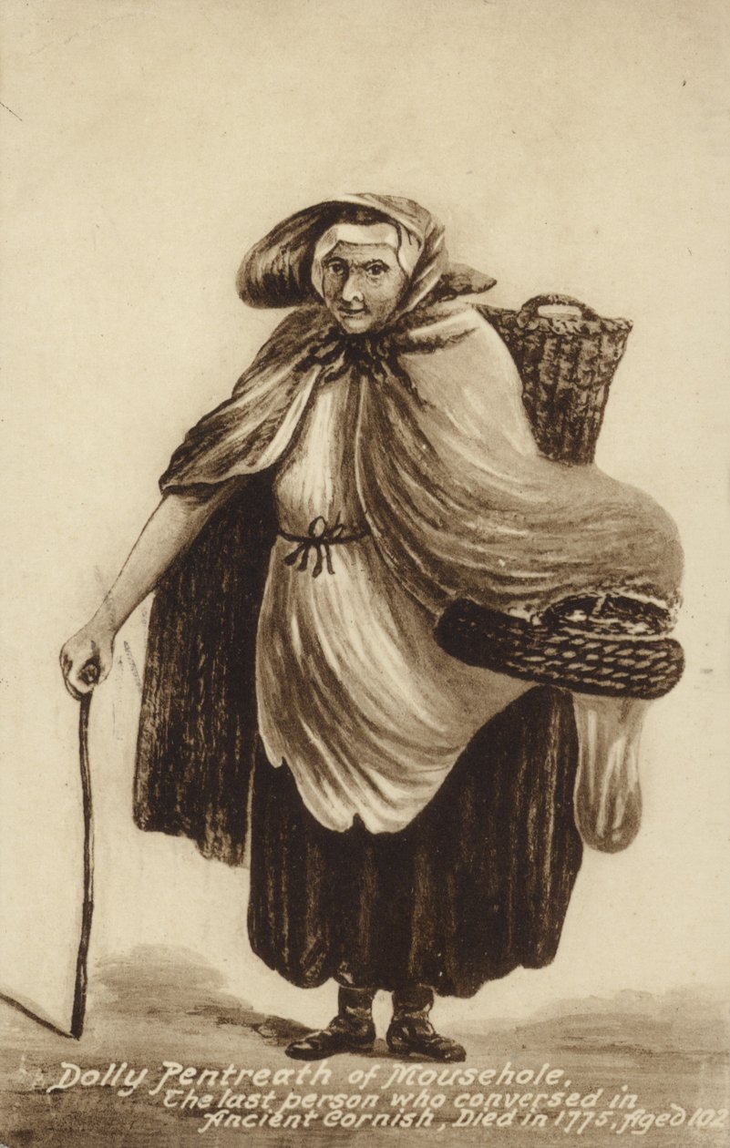 Dolly Pentreath de Mousehole, a última pessoa que conversou em Cornish antigo (litografia) de English School