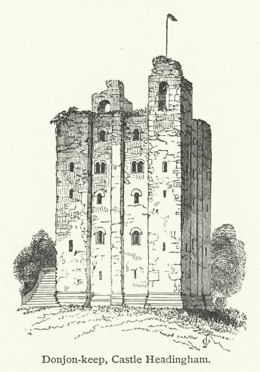Donjon-keep, Castelo de Headingham (gravura) de English School