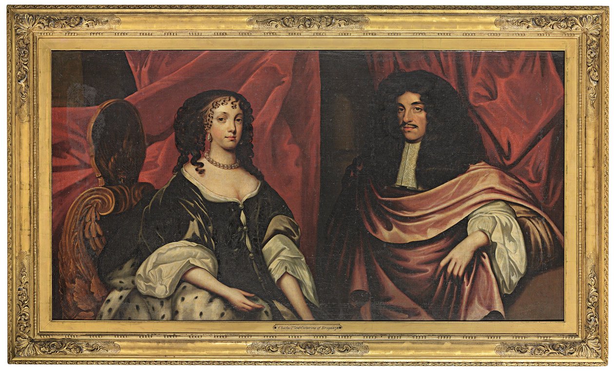 Retrato duplo do rei Carlos II e Catarina de Bragança, c.1665 de English School