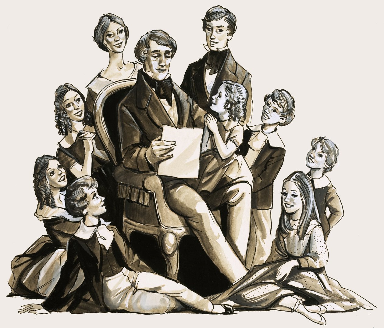 Dr. Clement Moore a ler o seu poema de Natal aos seus filhos de English School
