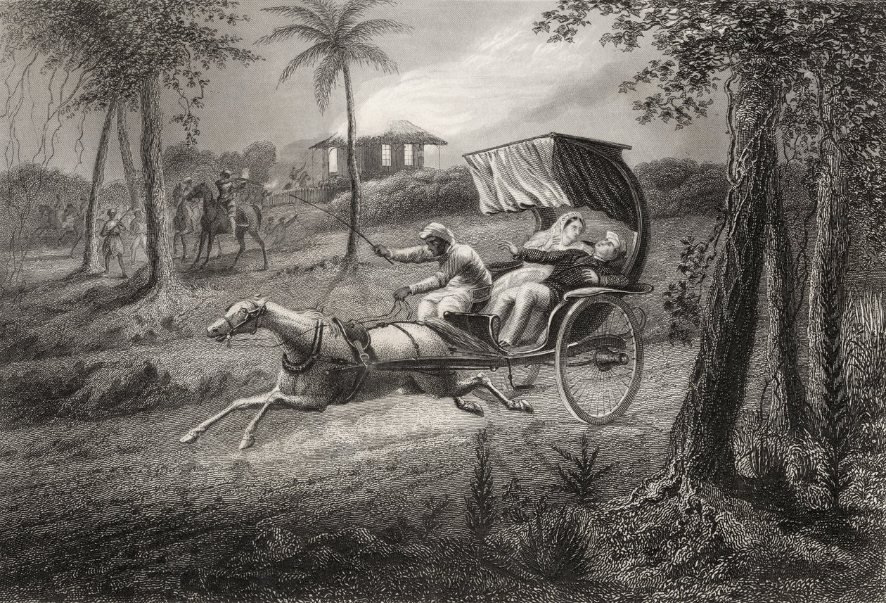 Dr. Graham atirou em seu buggy pelos Sealkote Mutineers em 1857, de "A História do Motim Indiano", publicado em 1858 de English School