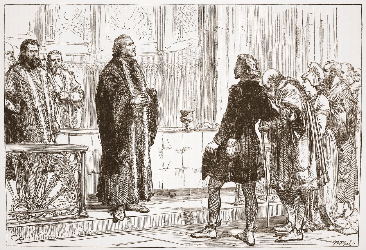 Dr. Haller que distribui a ceia do senhor na catedral de Berna, ilustração da história do protestantismo por James Aitken Wylie (1808-1890), bar. 1878 de English School