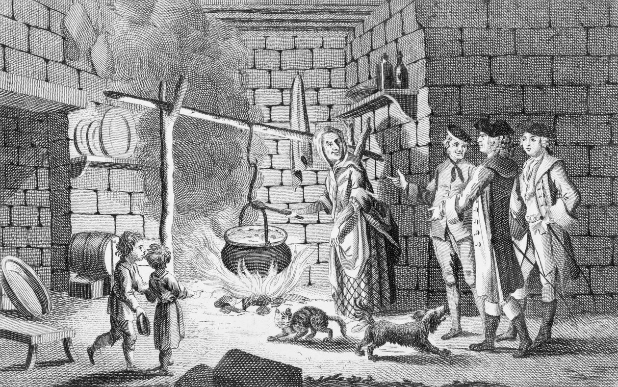 Introdução do Dr. Samuel Johnson a uma Highland Hut, de "The Life of Johnson", de James Boswell, 1775 de English School