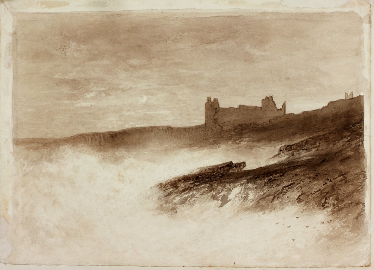 Castelo de Dunstanburgh (tinta no papel no cartão) de English School