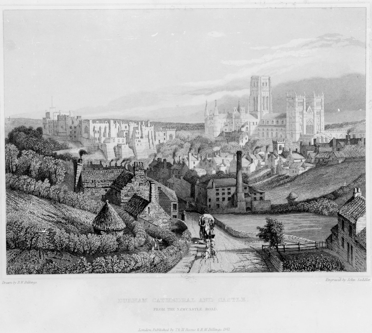 Catedral de Durham e Castelo da Newcastle Road, 1841 de English School