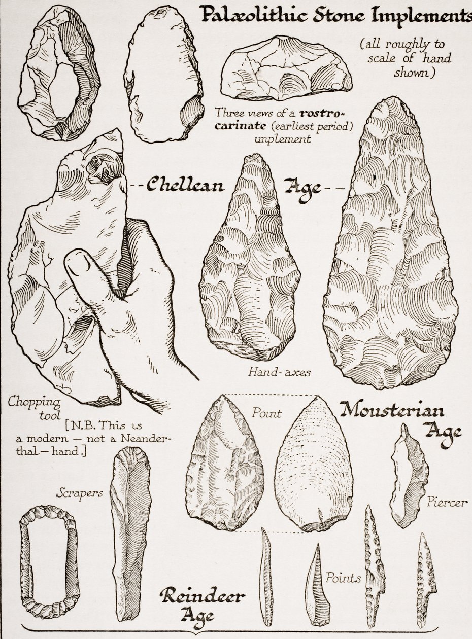 Primeiros implantes de pedra, ilustração de &39;The Outline of History&39; por HG Wells, Volume I, publicado em 1920 de English School