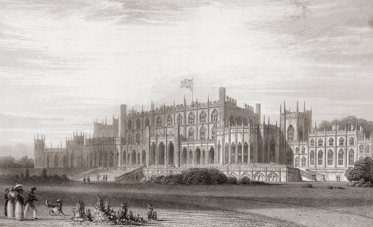Eaton Hall, Cheshire, Inglaterra, no início do século XIX. De Churton