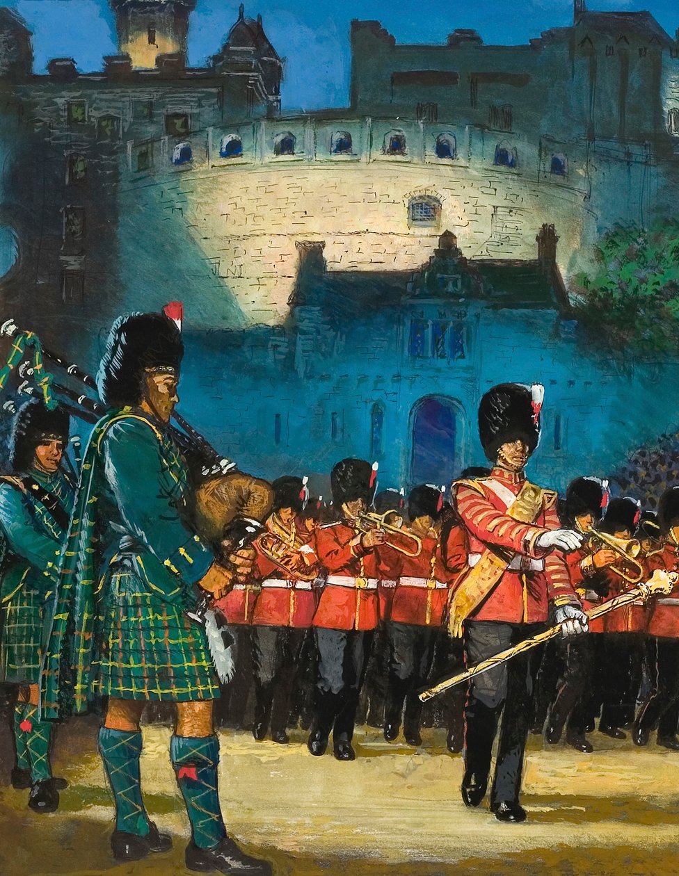 Edinburgh Tattoo (guache sobre papel) de English School