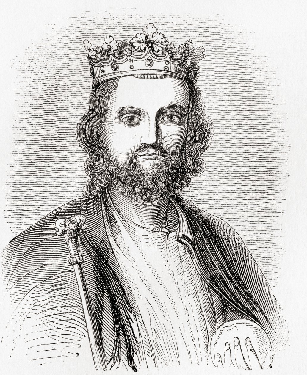 Eduardo II, também conhecido por Eduardo de Caernarfon, de Old England: A Pictorial Museum, publicado em 1847 de English School