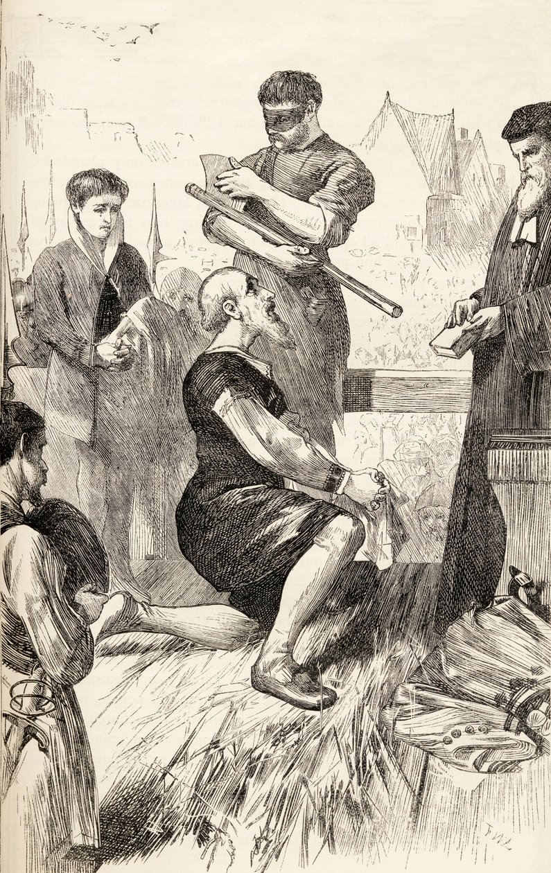 Edward Seymour no cadafalso aguardando sua execução, c.1865 (gravura em madeira) de English School