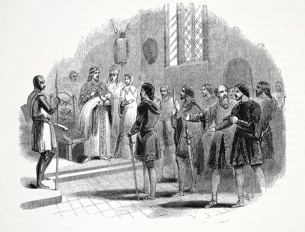 Edward the First apresentando os chefes galeses com um príncipe nascido entre eles, no castelo de Rhuddlan de English School