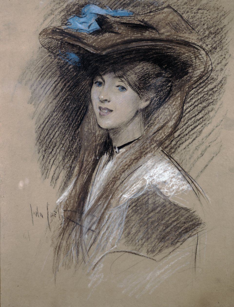 Edwardian lady (giz colorido em papel) de English School