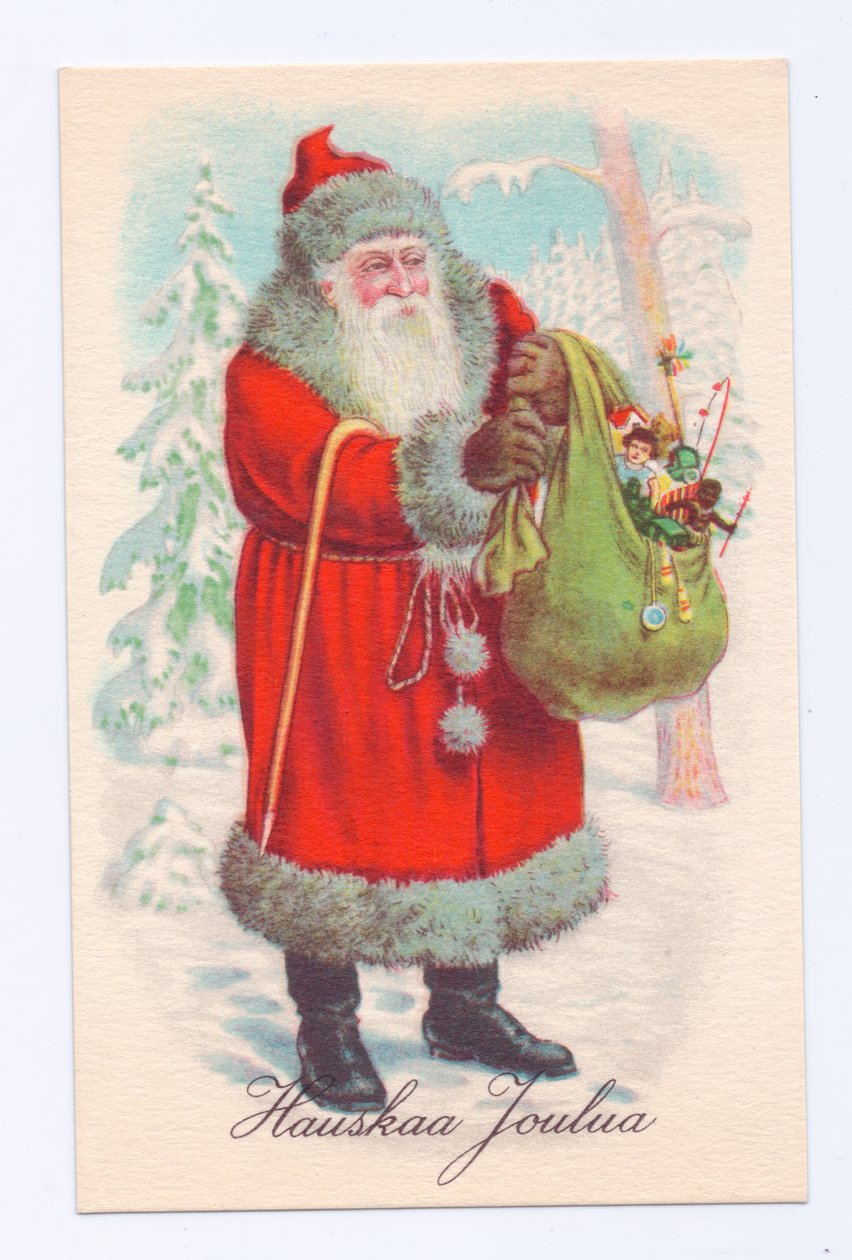 Postal eduardiano do Pai Natal com um saco de brinquedos, c.1910 (litografia a cores) de English School