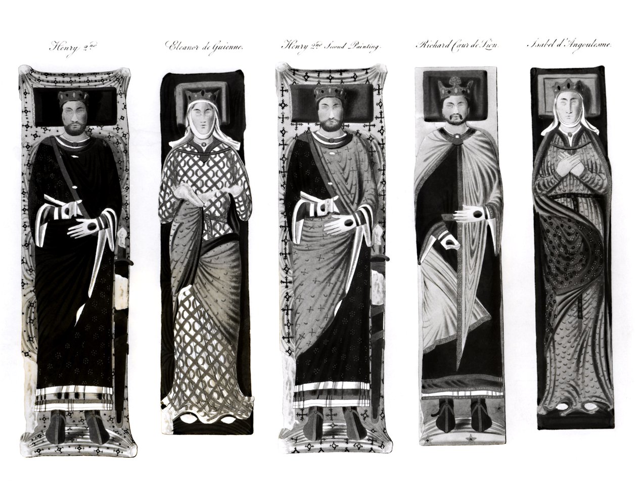 Efígios de Henrique II (1133-89) Eleanor de Aquitânia (c.1122-1204) Richard Coeur de Lion (1157-99) e Isabel d&39;Angoulesme de English School