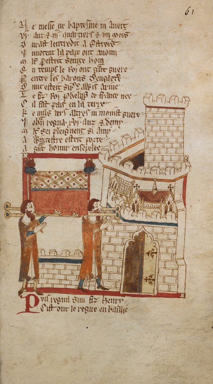 Egerton Sra. 3028 f.061r O corpo do Rei João foi levado para a Catedral de Worcester para ser enterrado, ilustração de 