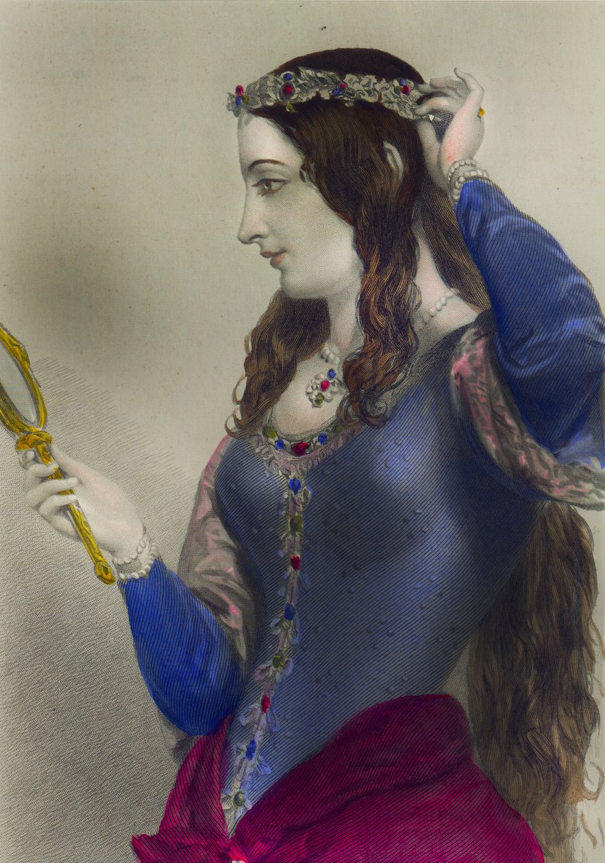 Eleanor da Provença, Rainha Consorte de Henrique III da Inglaterra, impresso por Henry G. Bohn, Londres, 1856 (gravura colorida) de English School