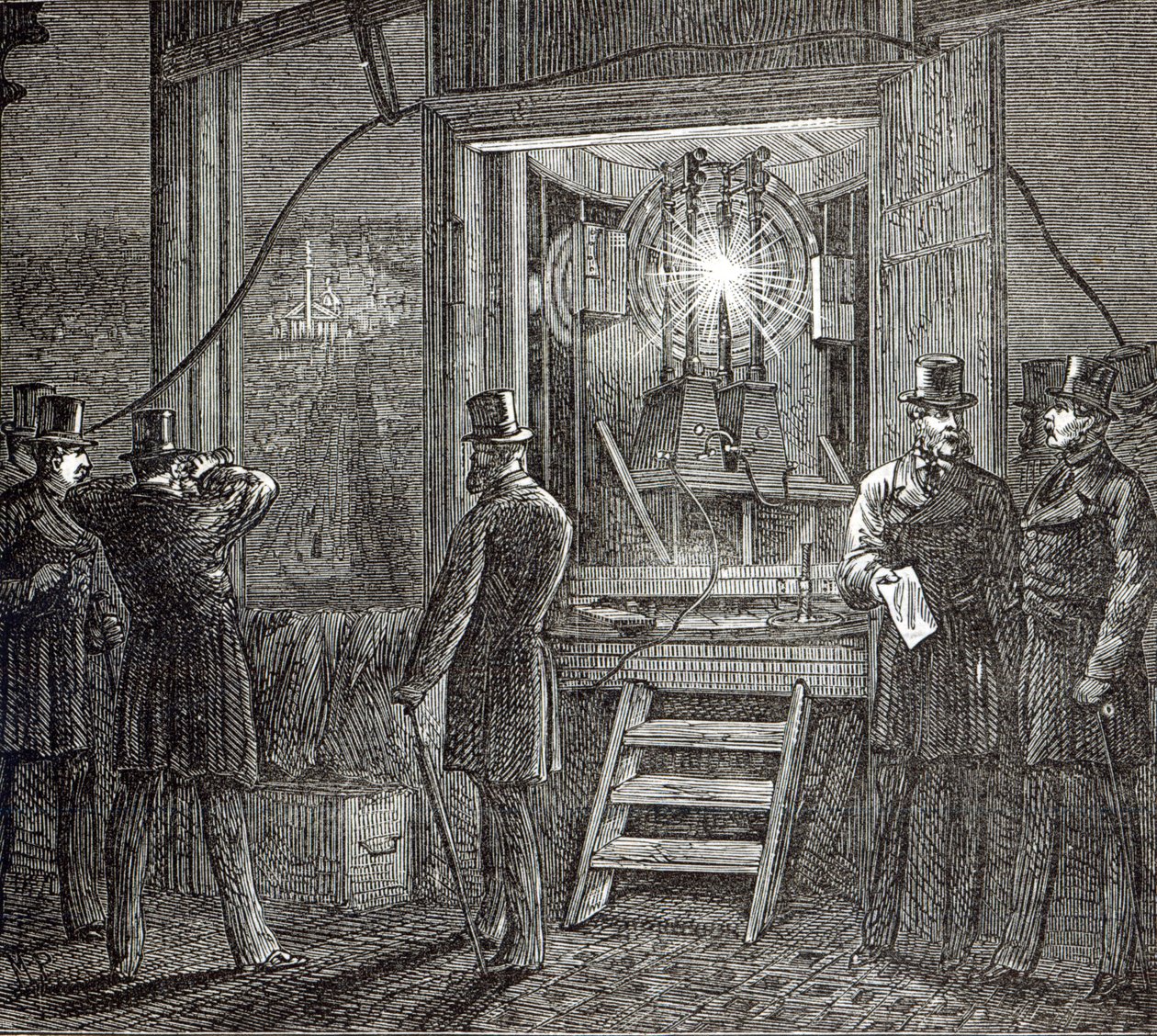 Aparelho elétrico para a Torre do Relógio, Casas do Parlamento da The Illustrated London News, 16 de agosto de 1873 de English School