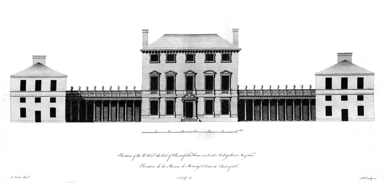Elevação do Rt. Honorável o conde de Chesterfields House, 1767 de English School