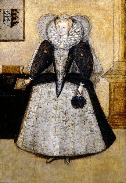 Elizabethan Portrait of a Young Married Mrs. Golbourne, nee Fleetwood (oil on panel) de English School