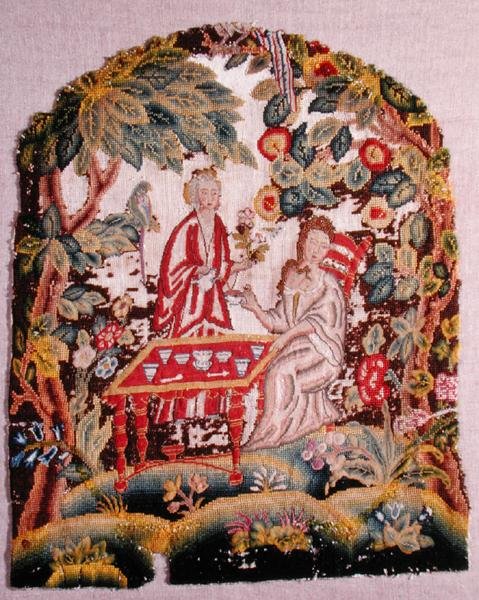 Cadeira bordada, c.1700 (lã e seda sobre tela) de English School