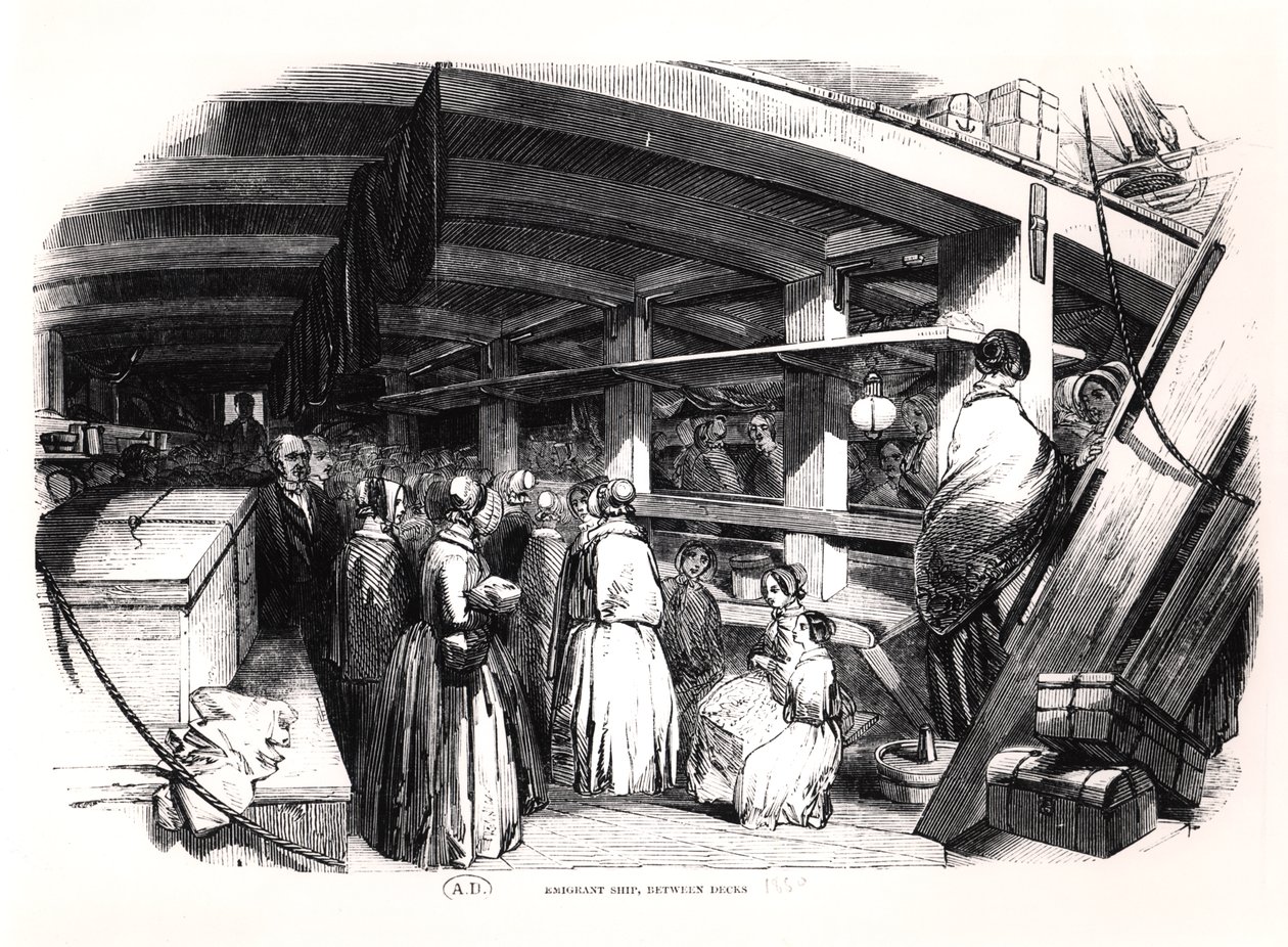 Navio de emigrantes, entre decks, 1850 de English School