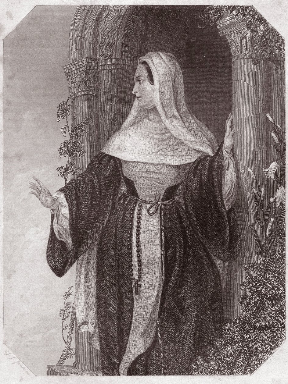 Emilie, esposa de Aegeon, abadessa de uma comunidade de Éfeso (The Comedy of Errors) Emilia Lady Abbess at Ephesus (The Comedy of Errors) in - "Galerie des femmes de Shakespeare, coleção de quarenta e cinco retratos sérios de artistas do início de Londres, de English School